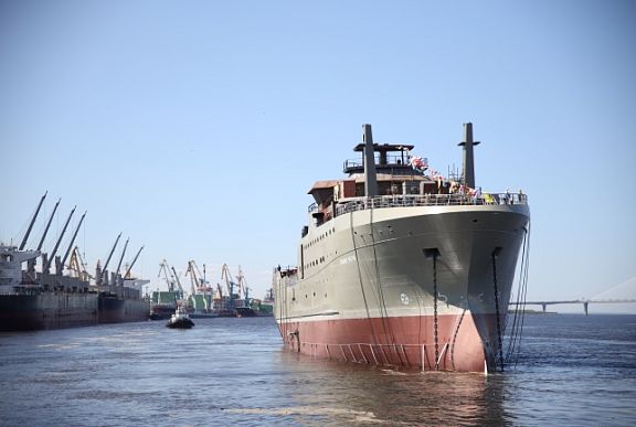 The first serial supertrawler for the Russian Fishery Company launched at the Admiralty Shipyards